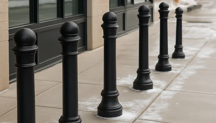 bollard placement for storefronts ada clearance snow plows and vehicle impact risk